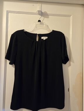 Calvin Klein Black Short Sleeve Pleat Front Blouse